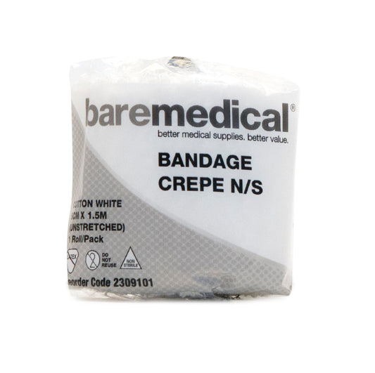 BareMed BANDAGE CREPE 5CM X 1.5M COTTON WHITE N/S UNSTRETCHED (Box 12)