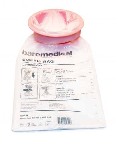 BareMed BAG EMESIS VOMIT 1500ML WASTE BAG PLASTIC WHITE (Box 50)