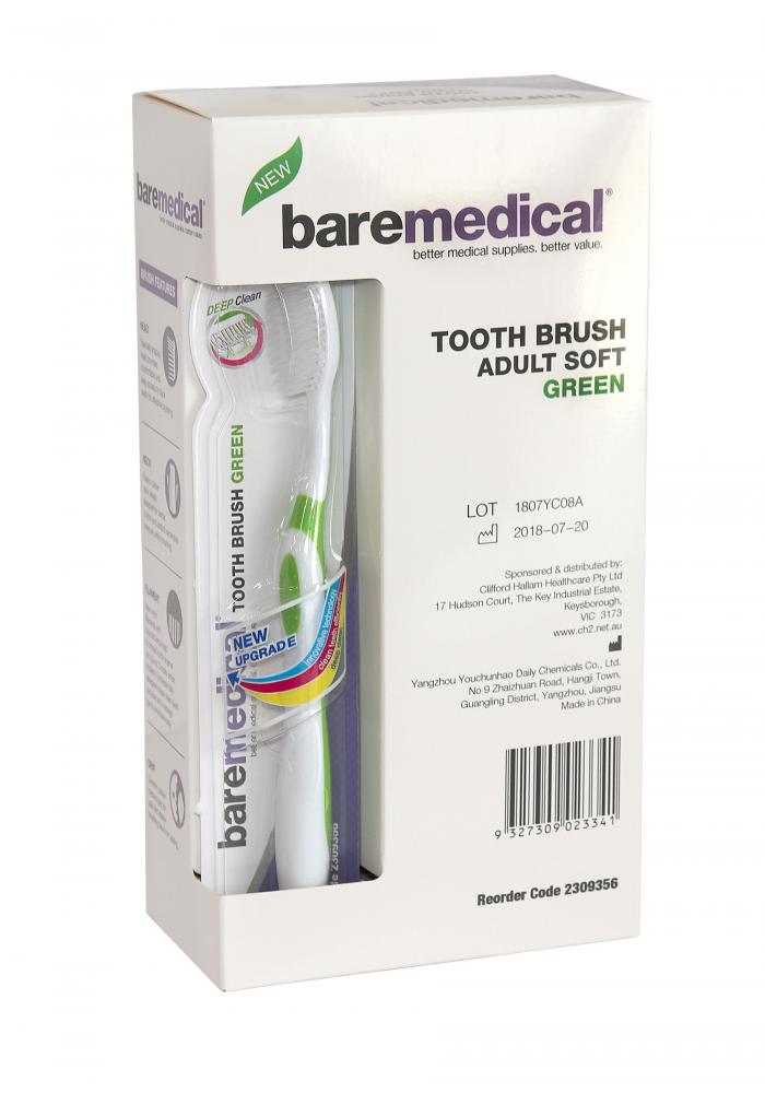 BareMed TOOTHBRUSH GREEN ANGLE HEAD INDIVIDUAL WRAPPED (Box 12 ...