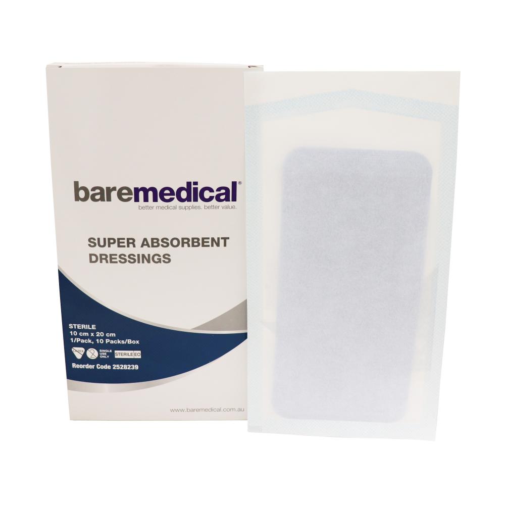 BareMed SUPER ABSORBENT DRESSING 10CM X 20CM ST SU (Box 10)