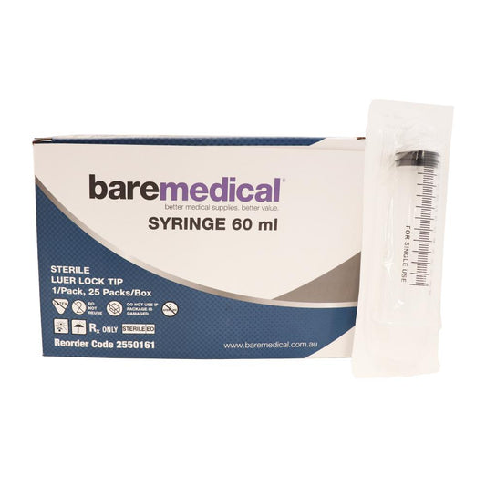 BareMed SYRINGE 60ML LUER LOCK TIP ST SU (Box 25)