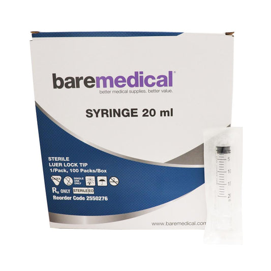 BareMed SYRINGE 20ML LUER LOCK TIP ST SU (Box 100)