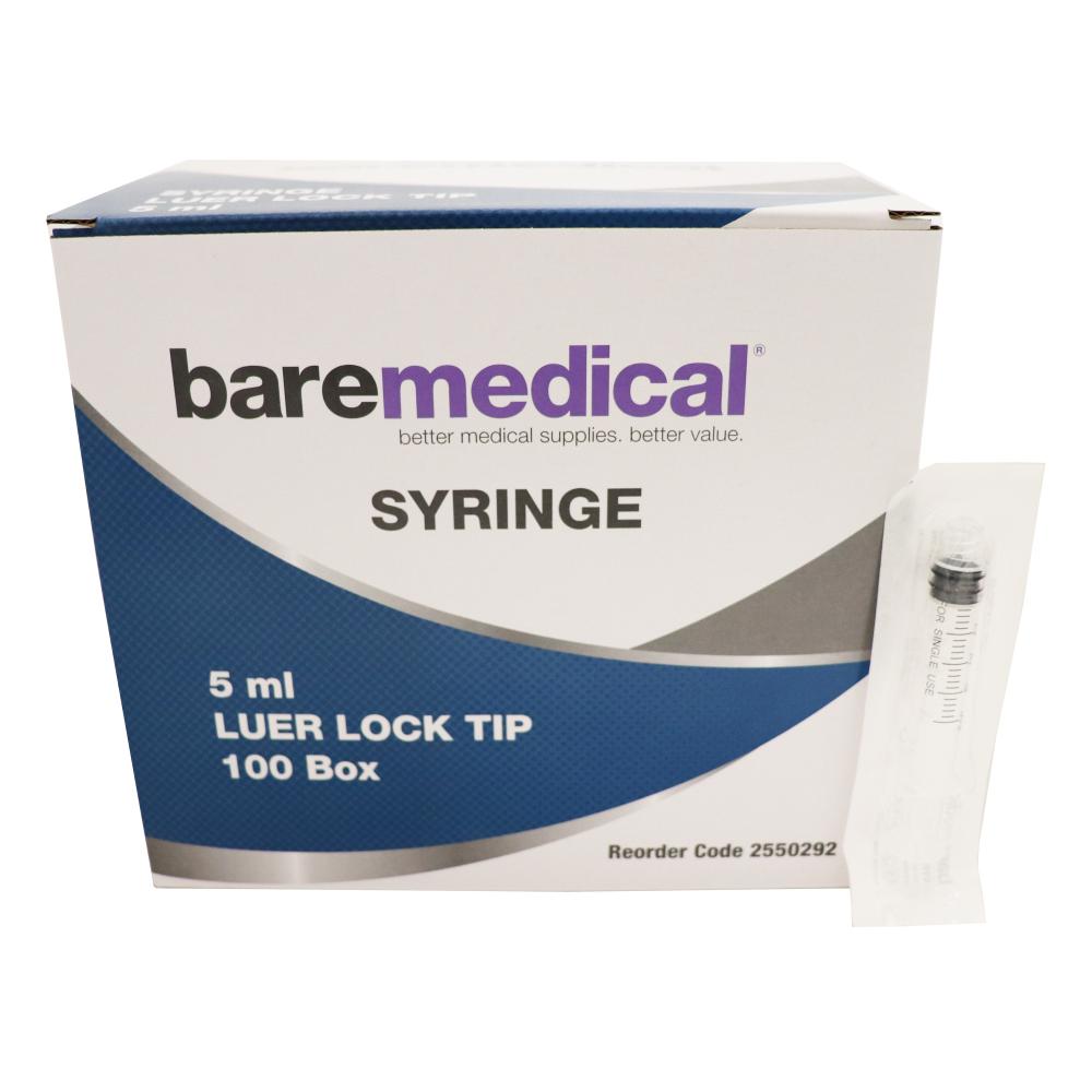 BareMed SYRINGE 5ML LUER LOCK TIP ST SU (Box 100)