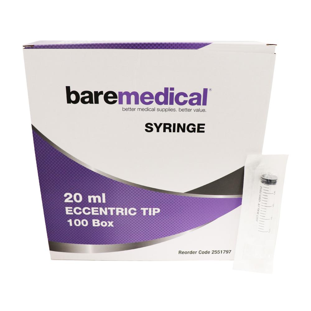 BareMed SYRINGE 20ML ECCENTRIC TIP ST SU (Box 100)