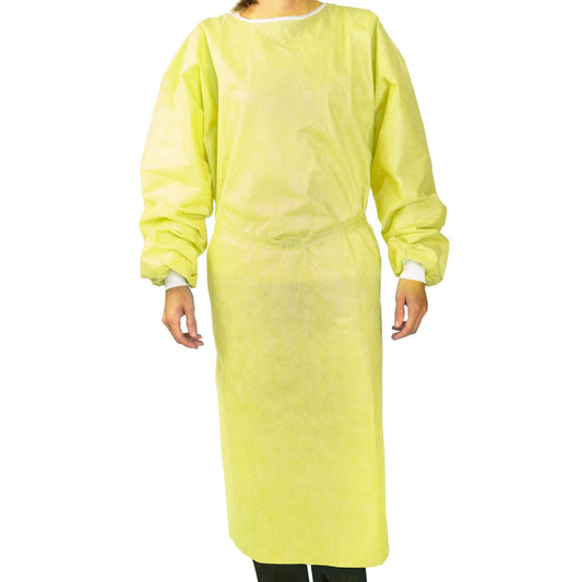 BareMed GOWN YELLOW LVL 2 KNITTED CUFF ISOLATION (Box 50)