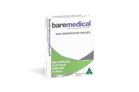 BareMed N95 MASK VERTICAL FLAT FOLD EARLOOP PARTICULATE RESPIRATOR (Box 10)